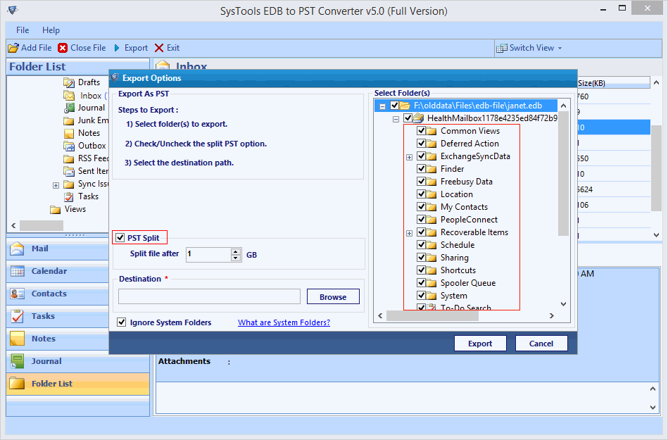 split outlook file