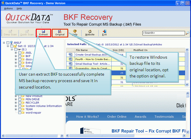 MS Backup Recovery screenshot