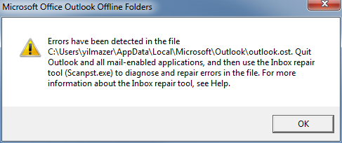 errors have been detected in the file outlook.ost