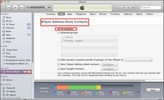 sync address book contact
