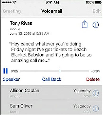 transcription of voicemail ios10