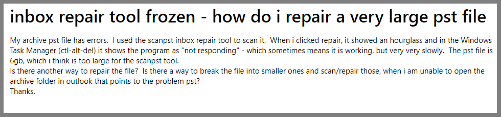 Inbox Repair Tool not responding