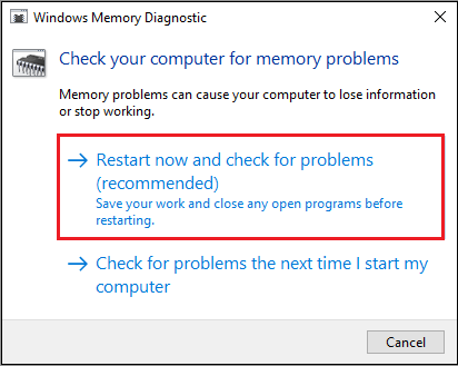 windows memory diagnostic popup