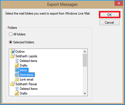 choose outlook folders