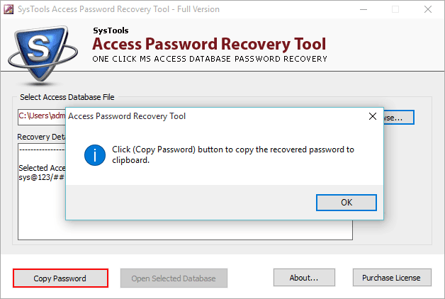 copy recovered password 