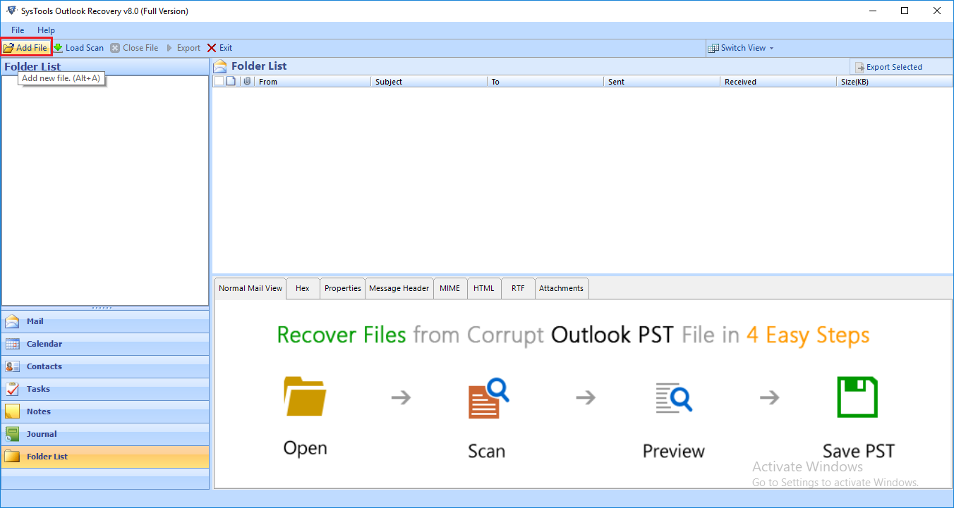 run recovery tool for outlook