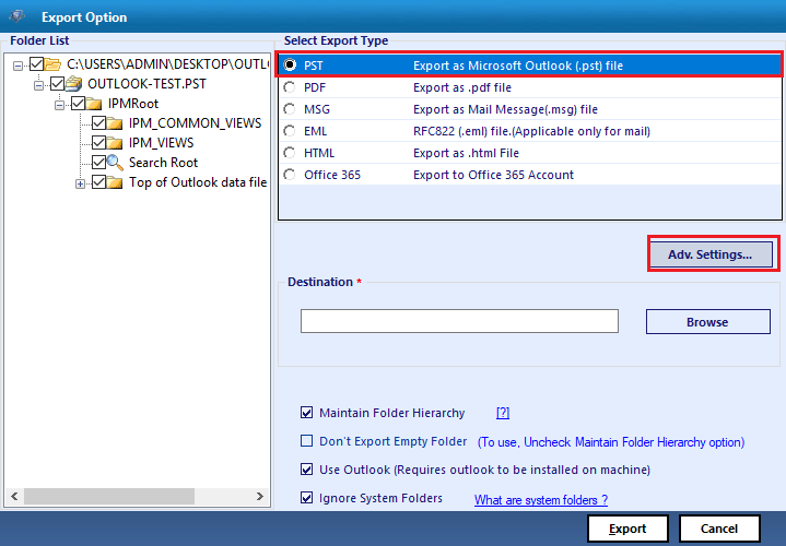 select pst file format