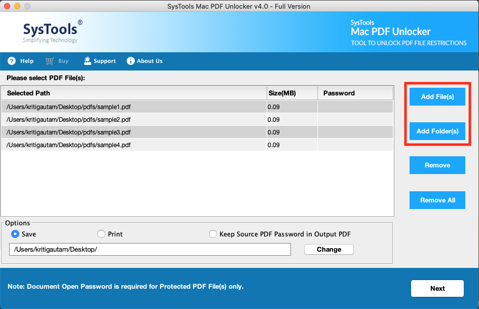remove password from multiple PDF