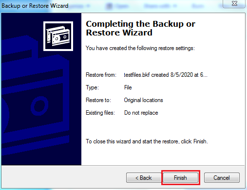 Restore files windows. NTBACKUP. Windows XP.