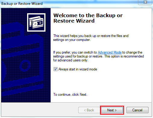 Backup or Restore Wizard 