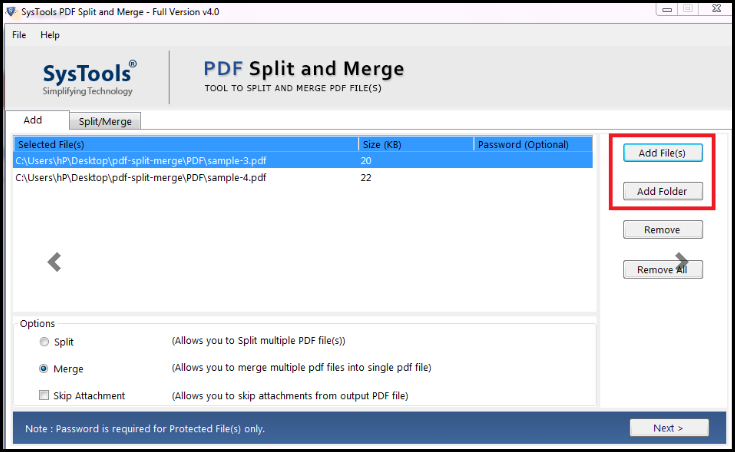 add PDF files to merge