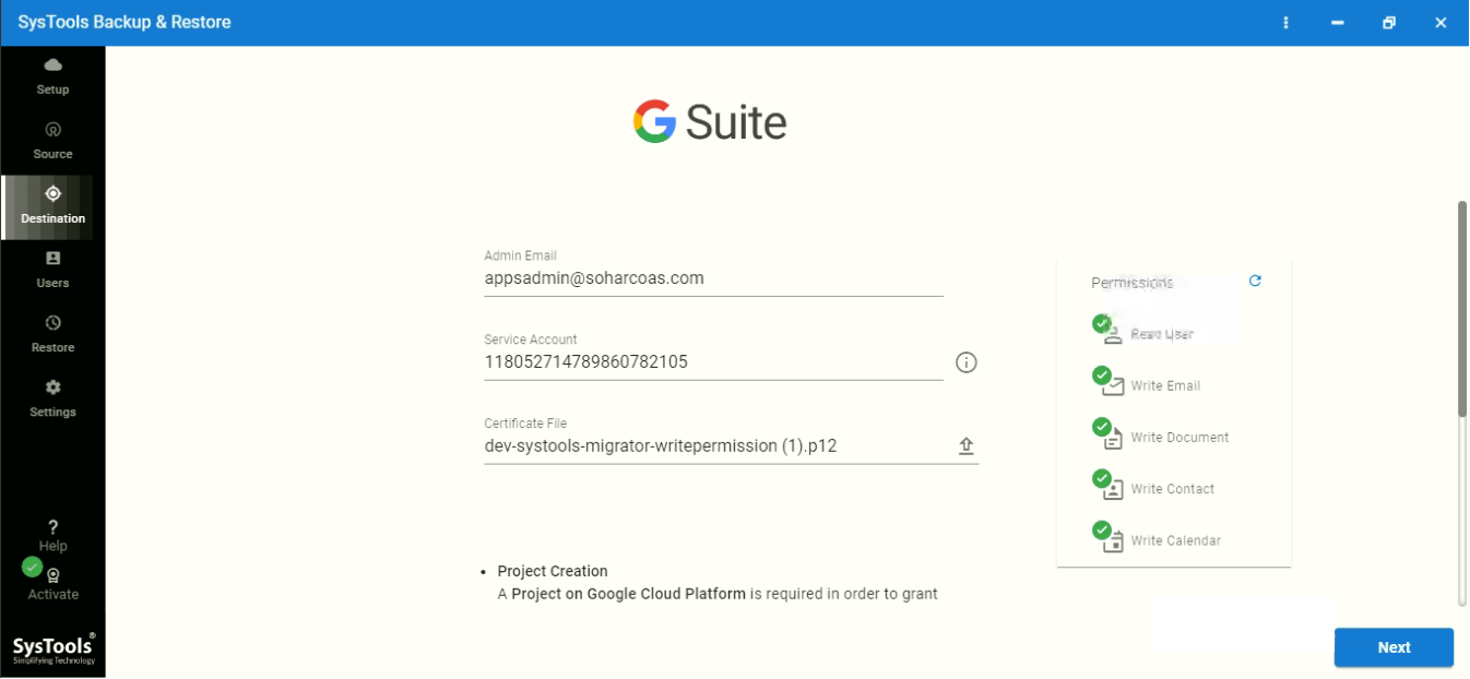 enter g suite info