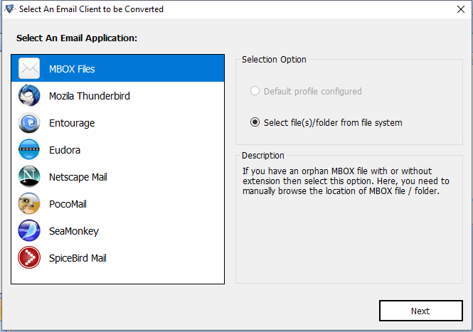 select mbox file