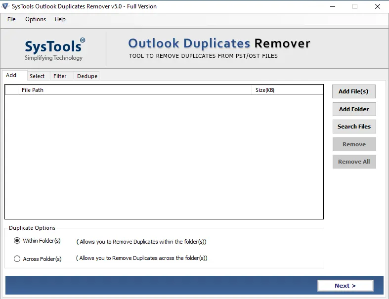 start outlook duplicate remover