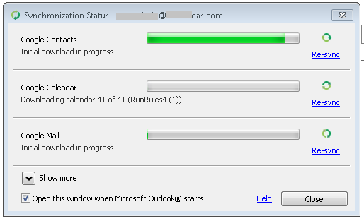 see ongoing g suite to outlook sync status
