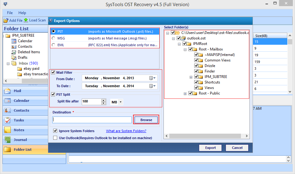 various export options