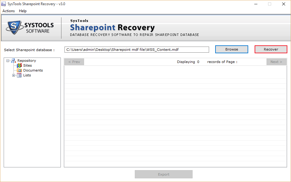Recover SharePoint Data