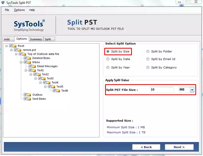 Split PST File